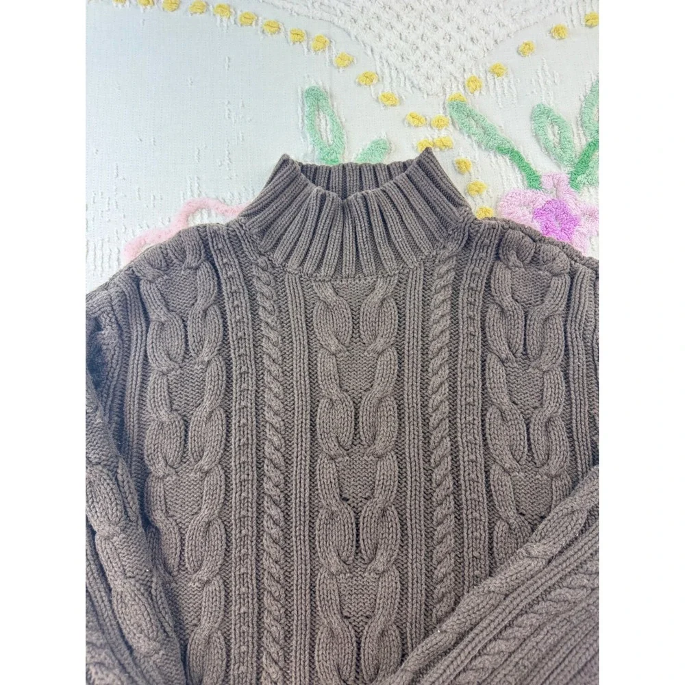 Chaps Mens XL Brown Cable‎ Knit Mock Neck 100% Cotton Sweater 884094066759
